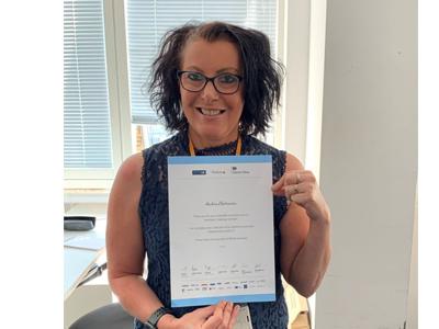 Alison Gower receiving the Penlon UK ventilator challenge recognition